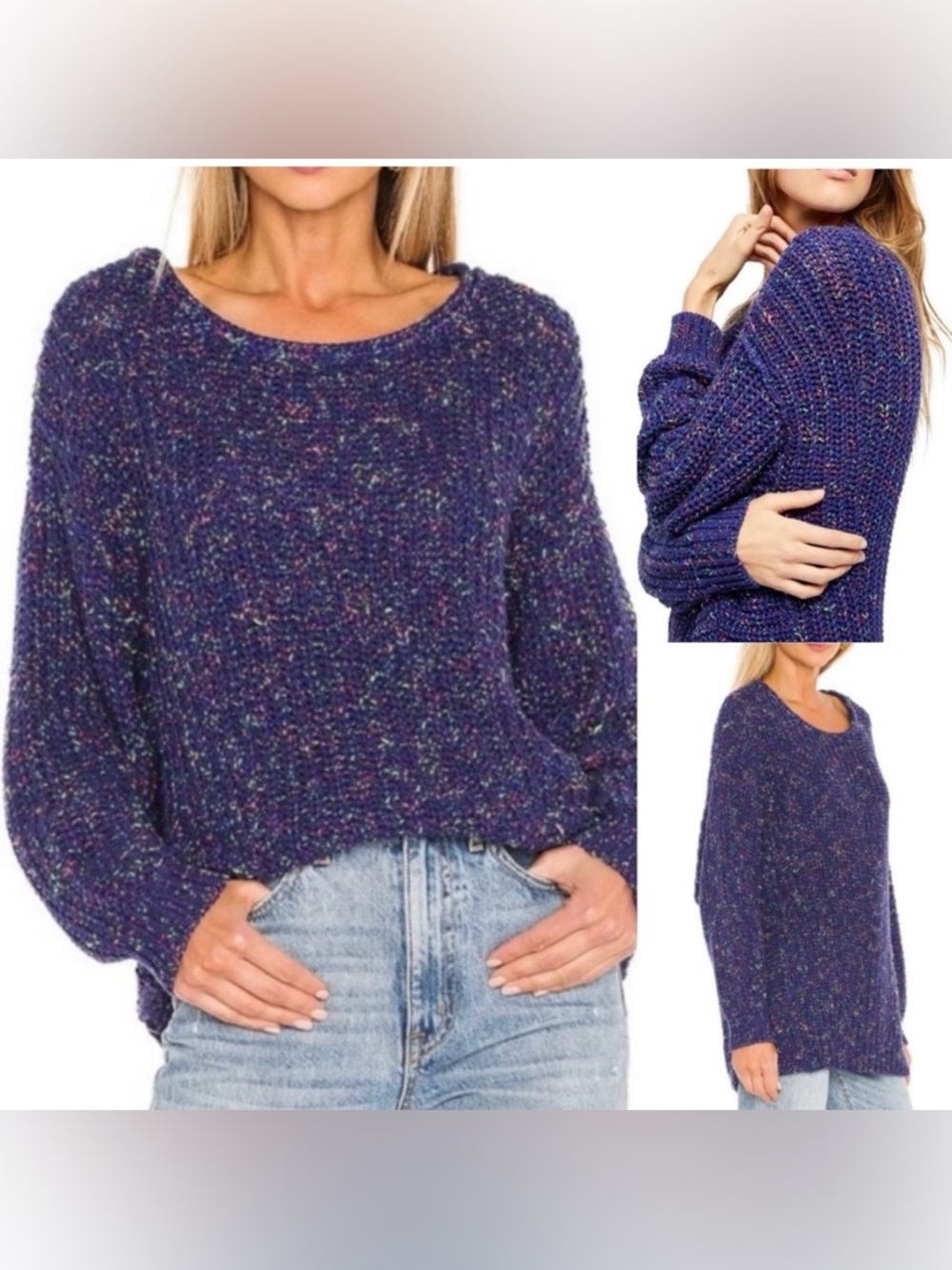 FREE PEOPLE Neon Lights  Oversized Sweater in Midnight Aura Combo Size S Small